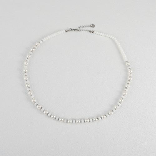 Natural Freshwater Pearl Necklace with Zinc Alloy fashion jewelry mixed colors Sold By PC