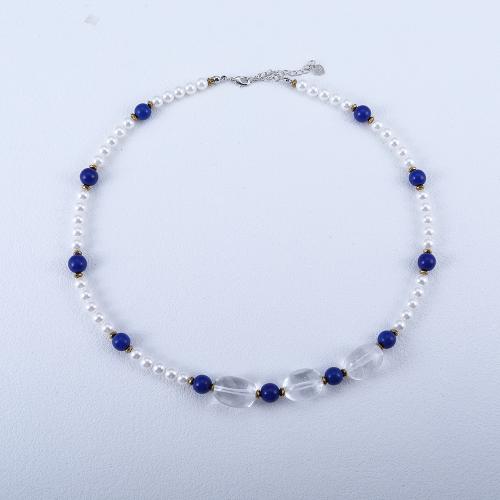 Natural Freshwater Pearl Necklace with Gemstone & Zinc Alloy fashion jewelry mixed colors Sold By PC