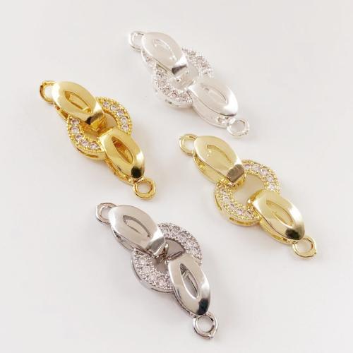 Messing Fold Over Clasp, forgyldt, du kan DIY & Micro Pave cubic zirconia, flere farver til valg, 25x10mm, Solgt af PC