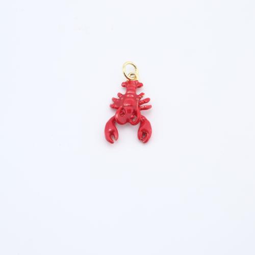 Brass Jewelry Pendants Lobster plated DIY & enamel red Sold By PC
