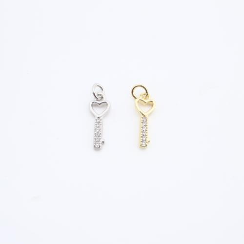 Cubic Zirconia Micro Pave Brass Pendant Key plated DIY & micro pave cubic zirconia nickel lead & cadmium free Sold By PC