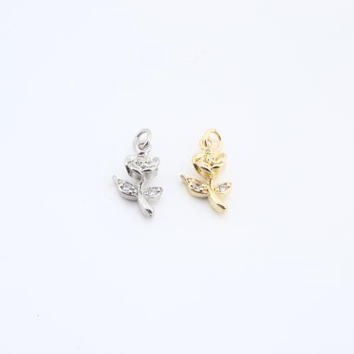 Messing hanger met micro-paved kubieke zirconia's, Rose, plated, DIY & micro pave zirconia, meer kleuren voor de keuze, nikkel, lood en cadmium vrij, 14x8x5mm, Verkocht door PC