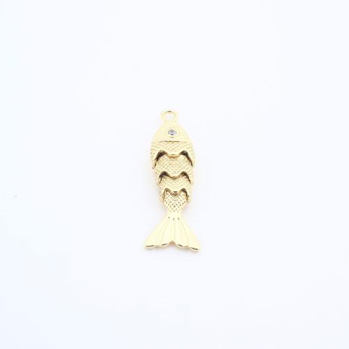Cubic Zirconia Micro Pave Brass Pendant Fish plated DIY & micro pave cubic zirconia golden nickel lead & cadmium free Sold By PC