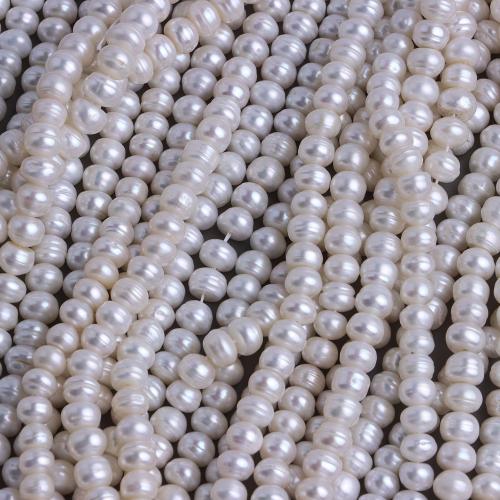 Natural Freshwater Pearl Loose Beads Flat Round DIY white 6-6.5mm Sold Per 37 cm Strand