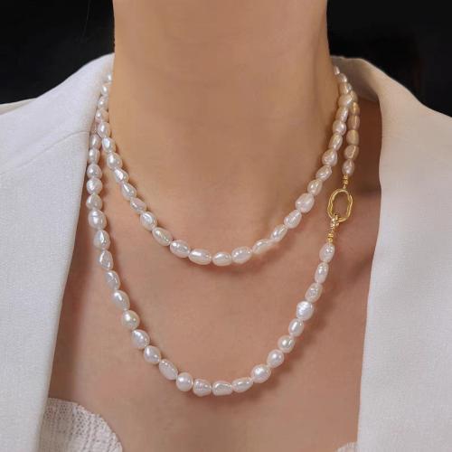 Gėlavandenių perlų Megztinis grandinės karoliai, Gėlo vandens perlų, su Žalvarinis, Barokas, padengtą, Bižuterijos, daugiau spalvų pasirinkimas, nikelio, švino ir kadmio nemokamai, 8-9mm, Pardavė PC