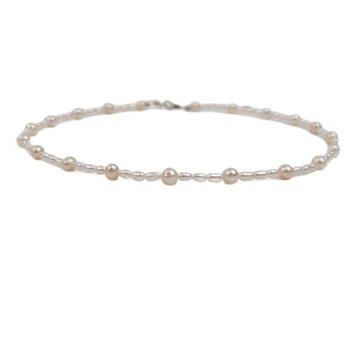 Natural Freshwater Pearl Necklace 925 Sterling Silver with Freshwater Pearl Rice fashion jewelry white 3-4mm Sold Per 40 cm Strand