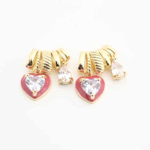 Crystal Pendants Brass with Crystal Heart plated DIY & enamel golden nickel lead & cadmium free Sold By Bag