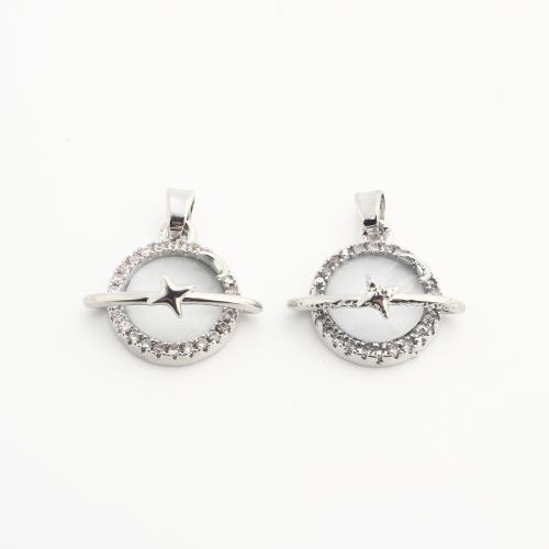 Strasszos Brass Medálok, Sárgaréz, Kerek, galvanizált, DIY & üreges, ezüst, nikkel, ólom és kadmium mentes, Által értékesített Bag