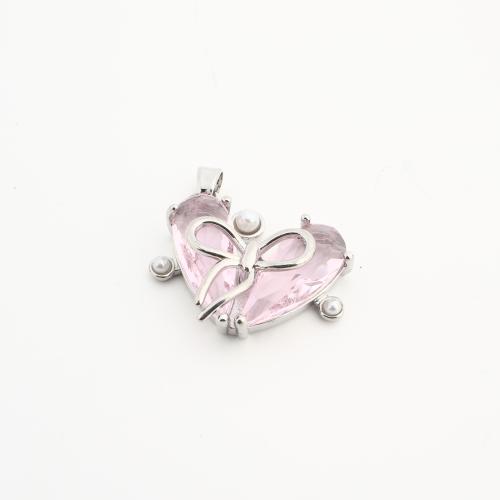 Colgantes de Cristal, metal, con Cristal & Perlas plásticas, Corazón, chapado, Bricolaje, plateado, libre de níquel, plomo & cadmio, 20PCs/Bolsa, Vendido por Bolsa
