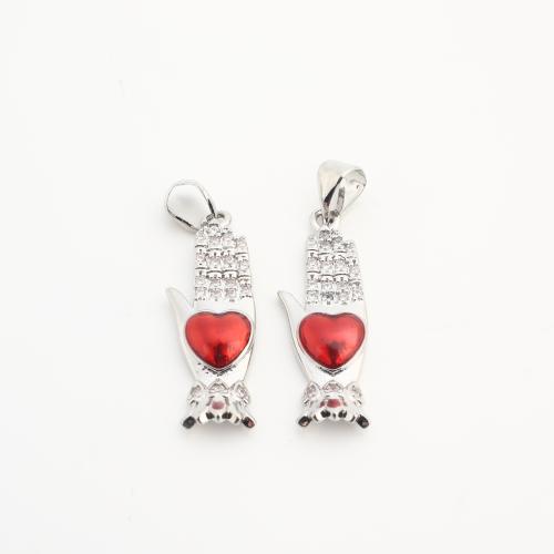 Colgantes de Cristal, metal, con Cristal, Mano, chapado, Bricolaje & con diamantes de imitación, plateado, libre de níquel, plomo & cadmio, 20PCs/Bolsa, Vendido por Bolsa