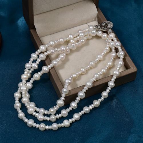 Diúilicín Péarla muince Slabhra geansaí, Pearl Fionnuisce, le Sinc Alloy, Bharócach, dath an óir plated, jewelry faisin, bán, 9-10mm, Díolta Per 80 cm Snáithe