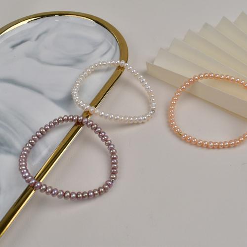 Sladkovodní perlový náramek, Sladkovodní Pearl, Flat Round, módní šperky, více barev na výběr, 4-5mm, Délka 15 cm, Prodáno By PC