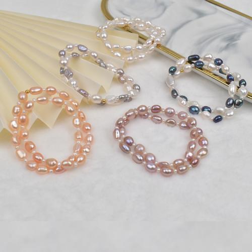 Sladkovodní perlový náramek, Sladkovodní Pearl, Baroko, Dvojitá vrstva & módní šperky, více barev na výběr, 7-8mm, Prodáno za 34 cm Strand