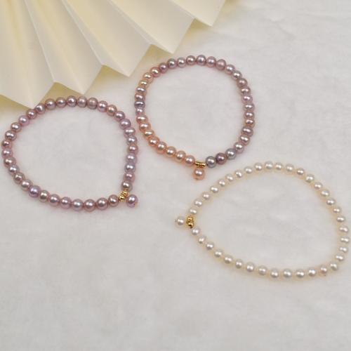 Sladkovodní perlový náramek, Sladkovodní Pearl, Mírně kulaté, módní šperky, více barev na výběr, 4-6mm, Prodáno za 17 cm Strand