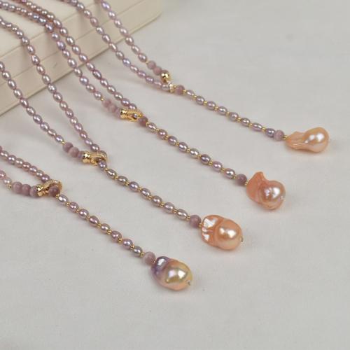 Freshwater Pearl Brass Necklace with Brass Baroque plated fashion jewelry 4-5mm Length 60 cm Sold By PC