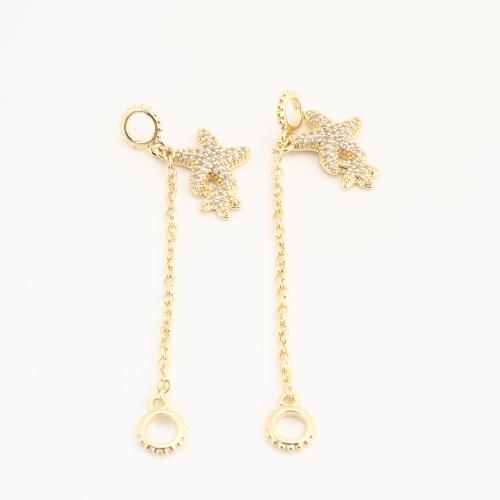 Rhinestone Brass Pendants Starfish plated DIY & with rhinestone golden nickel lead & cadmium free Sold By Bag
