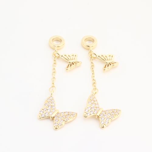 Rhinestone Brass Pendants Butterfly plated DIY & with rhinestone golden nickel lead & cadmium free Sold By Bag