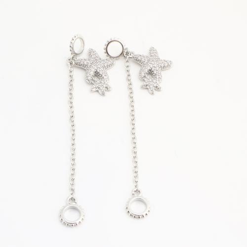 Rhinestone Brass Pendants Starfish plated DIY & with rhinestone silver color nickel lead & cadmium free Sold By Bag