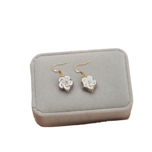 Porcelain Earrings with Zinc Alloy Flower for woman 15mm Sold By Pair