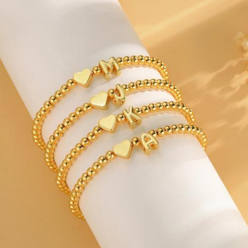 laiton bracelet, Lettre d’alphabet, Placage de couleur d'or, styles différents pour le choix & pour femme, beads size 4mm, Longueur Environ 17 cm, Vendu par PC