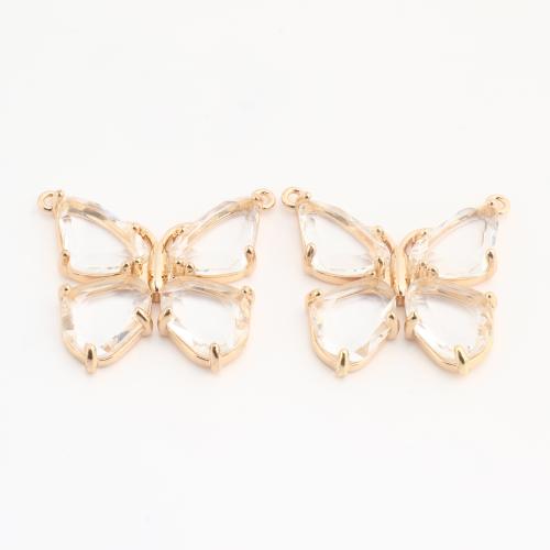 Crystal Přívěsky, Mosaz, s Krystal, Motýl, barva pozlacený, DIY, 21x37x5mm, 10PC/Bag, Prodáno By Bag