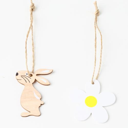 Wood Hanging Ornaments with Linen Rabbit DIY Sold By Set