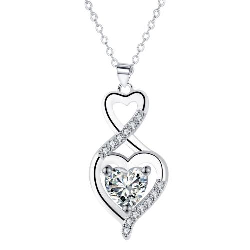Cubic Zircon Micro Pave Brass Necklace with 5cm extender chain Heart platinum plated oval chain & micro pave cubic zirconia & for woman Sold Per Approx 45 cm Strand