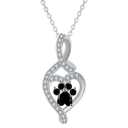 Cubic Zircon Micro Pave Brass Necklace with 5cm extender chain Heart real silver plated oval chain & micro pave cubic zirconia & for woman black Sold Per Approx 45 cm Strand