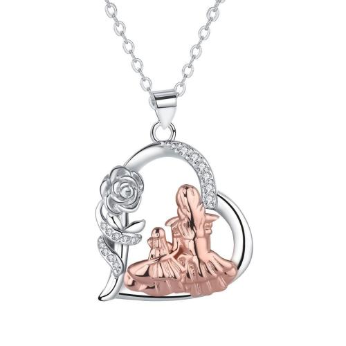 Cubic Zircon Micro Pave Brass Necklace with 5cm extender chain Heart plated oval chain & micro pave cubic zirconia & for woman rose gold color Sold Per Approx 45 cm Strand