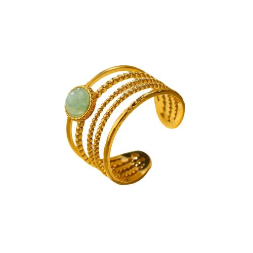 Dragi kamen Finger Ring, Nehrđajući čelik, s Zeleni aventurin, 18K pozlaćeno, za žene, zelen, 13mm, Prodano By PC