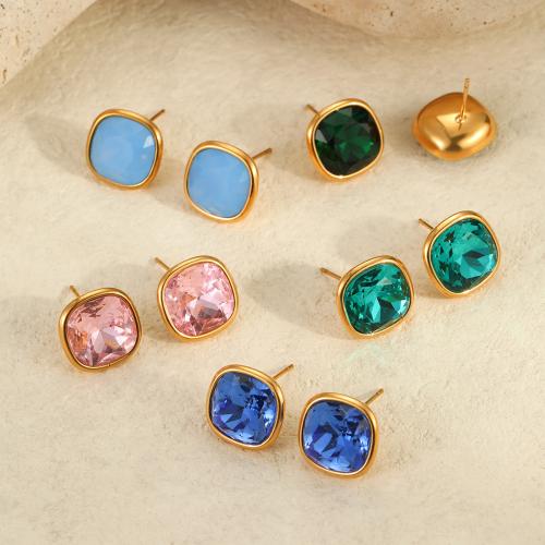 Edelstahl Ohrringe, Quadrat, 18K vergoldet, für Frau, keine, 14mm, verkauft von Paar