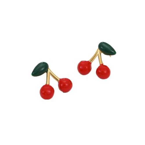 Edelstahl Ohrringe, Kirsche, 18K vergoldet, für Frau, 14.50x15.50mm, verkauft von Paar