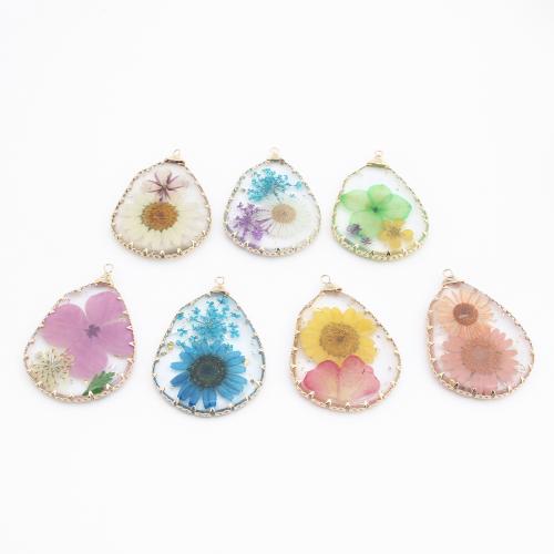 Brass Pendant with Dried Flower & Resin gold color plated DIY Sold By PC