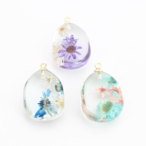 Brass Pendant with Dried Flower & Resin gold color plated DIY Sold By PC