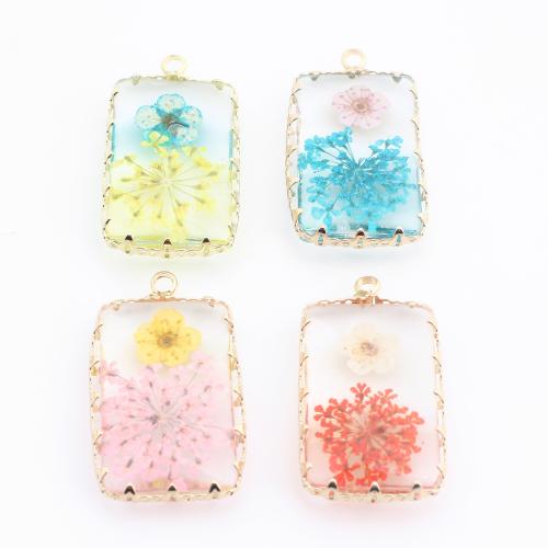 Brass Pendant with Dried Flower & Resin Geometrical Pattern gold color plated DIY Sold By PC