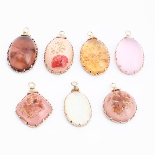 Mosiądz Wisiorek, ze Suszonych kwiatów & żywica, Platerowane w kolorze złota, DIY & różne style do wyboru, sprzedane przez PC