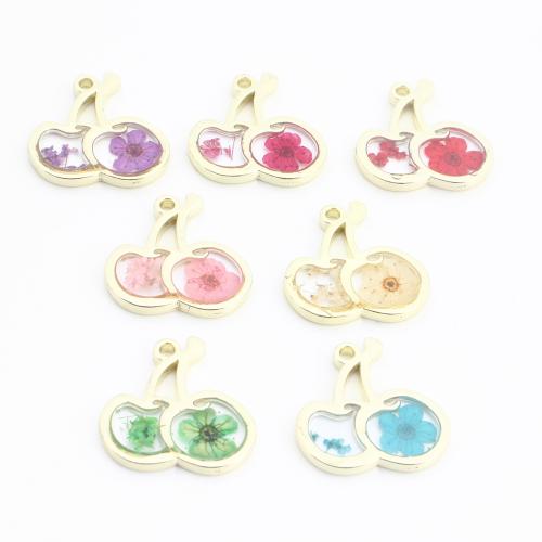 Brass Pendant with Dried Flower & Resin Cherry gold color plated DIY Sold By PC