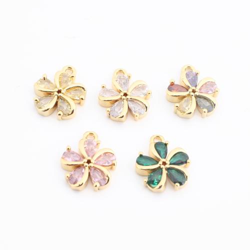 Rhinestone Brass Pendants Flower gold color plated DIY & with rhinestone Sold By PC