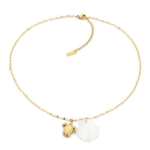 304 Stainless Steel Necklace with White Shell gold color plated & for woman Sold By PC