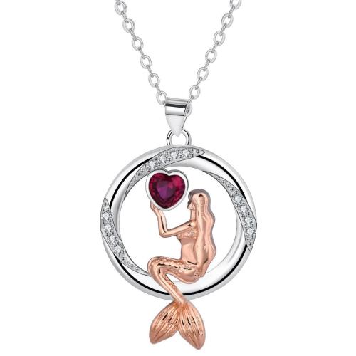 Cubic Zircon Micro Pave Brass Necklace with 5cm extender chain Mermaid plated oval chain & micro pave cubic zirconia & for woman Sold Per Approx 45 cm Strand