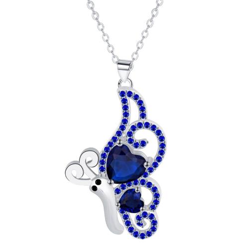 Cubic Zircon Micro Pave Brass Necklace with 5cm extender chain Butterfly platinum color plated oval chain & micro pave cubic zirconia & for woman blue Sold Per Approx 45 cm Strand