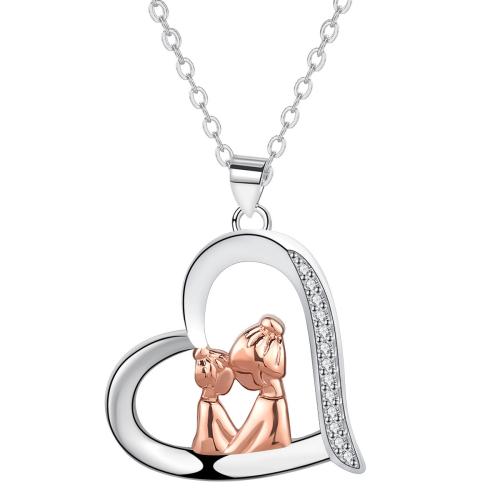 Cubic Zircon Micro bane messing halskæde, med 5cm extender kæde, Heart, forgyldt, oval kæde & Micro Pave cubic zirconia & for kvinde, 21x20.60mm, Solgt Per Ca. 45 cm Strand