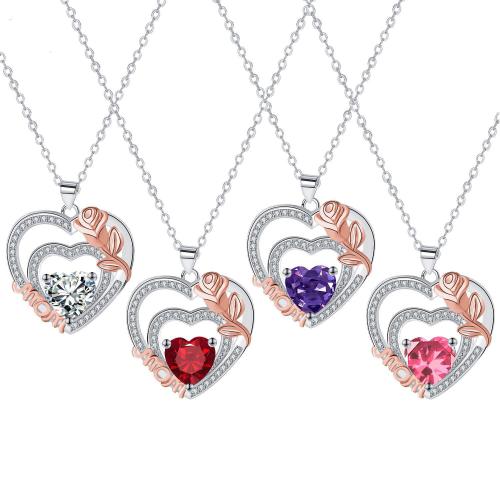 Cubic Zircon Micro bane messing halskæde, med 5cm extender kæde, Heart, forgyldt, oval kæde & Micro Pave cubic zirconia & for kvinde, flere farver til valg, 22.90x23.90mm, Solgt Per Ca. 45 cm Strand