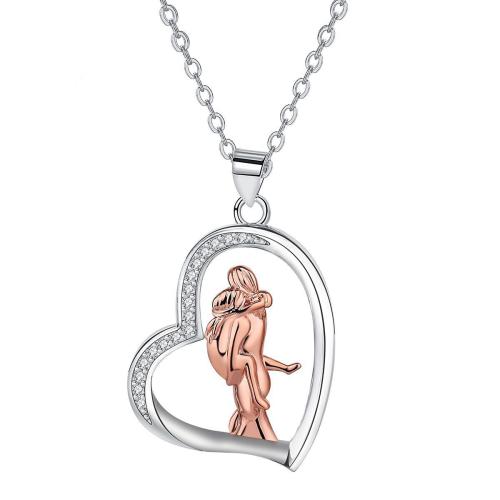 Cubic Zircon Micro bane messing halskæde, med 5cm extender kæde, Heart, forgyldt, oval kæde & Micro Pave cubic zirconia & for kvinde, 23.30x25.90mm, Solgt Per Ca. 45 cm Strand