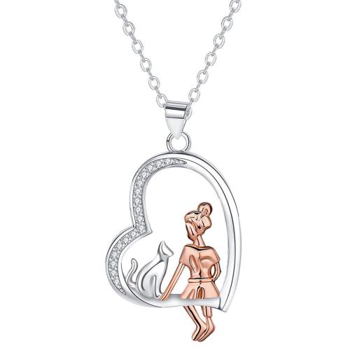 Cubic Zircon Micro bane messing halskæde, med 5cm extender kæde, Heart, platin farve forgyldt, oval kæde & Micro Pave cubic zirconia & for kvinde, 22.20x30mm, Solgt Per Ca. 45 cm Strand