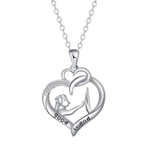 Cubic Zircon Micro Pave Brass Necklace with 5cm extender chain Heart silver color plated oval chain & micro pave cubic zirconia & for woman Sold Per Approx 45 cm Strand