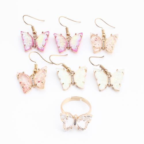 Mässing Smycken Set, med Harts, Fjäril, guldfärg pläterade, olika stilar för val & för kvinna & med strass, Säljs av PC