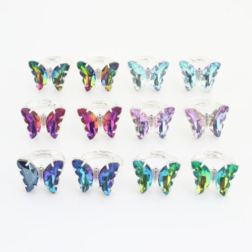 Brass Cuff Finger Ring with Crystal Butterfly plated fashion jewelry & for woman Sold By Bag