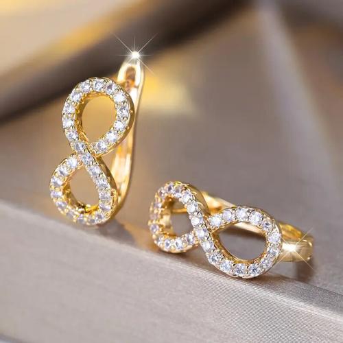 Messing Hendel weer Earring, Oneindigheid, gold plated, micro pave zirconia & voor vrouw, Verkocht door pair