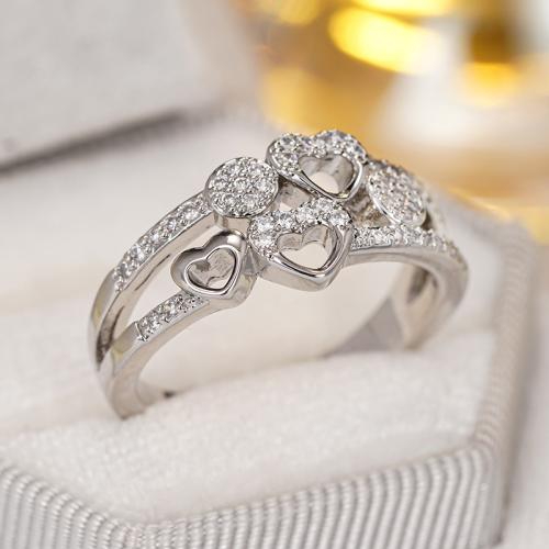 Brass Finger Ring Heart plated & micro pave cubic zirconia & for woman US Ring Sold By PC